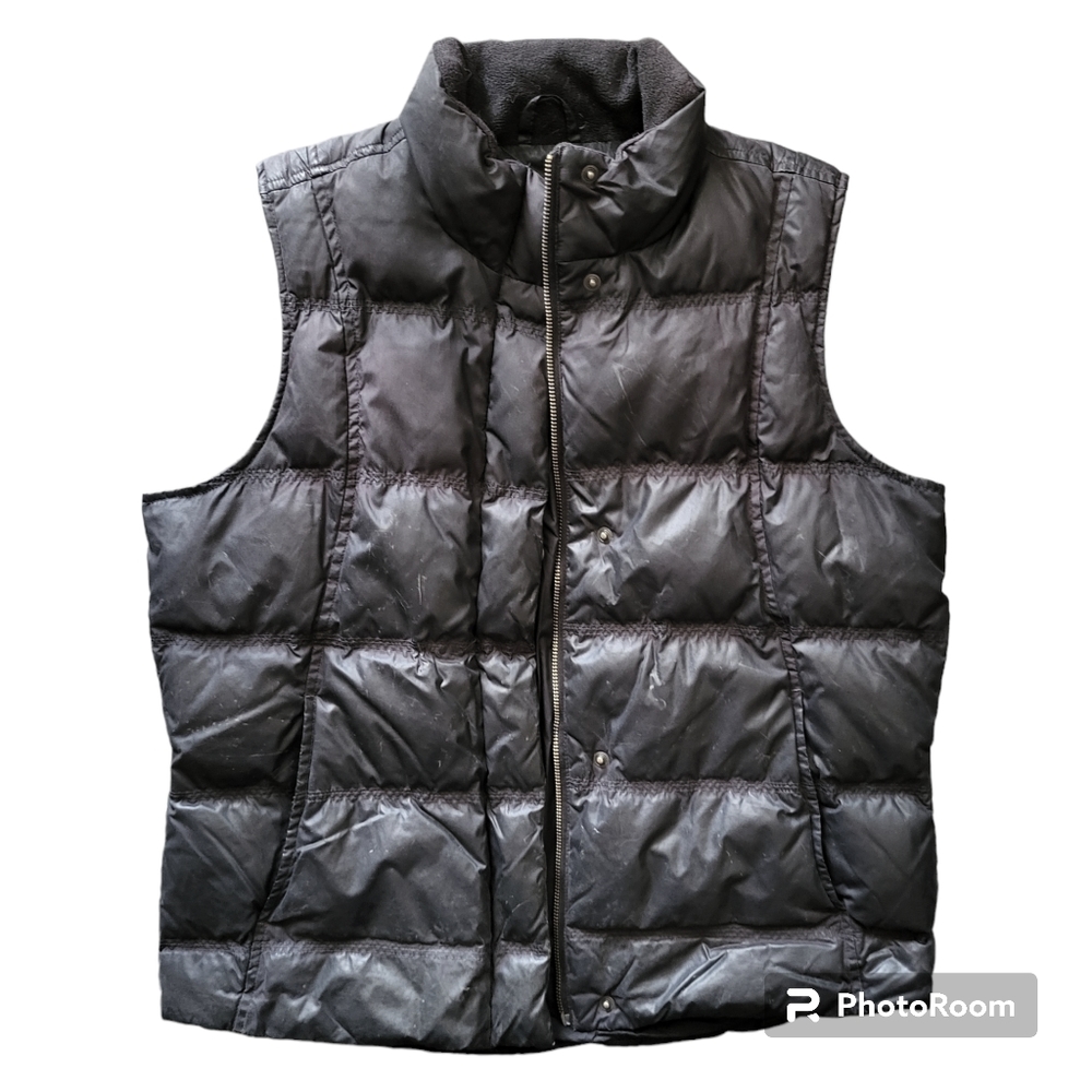eddie bauer vintage womens medium black puffer goose down full zip vest flawed